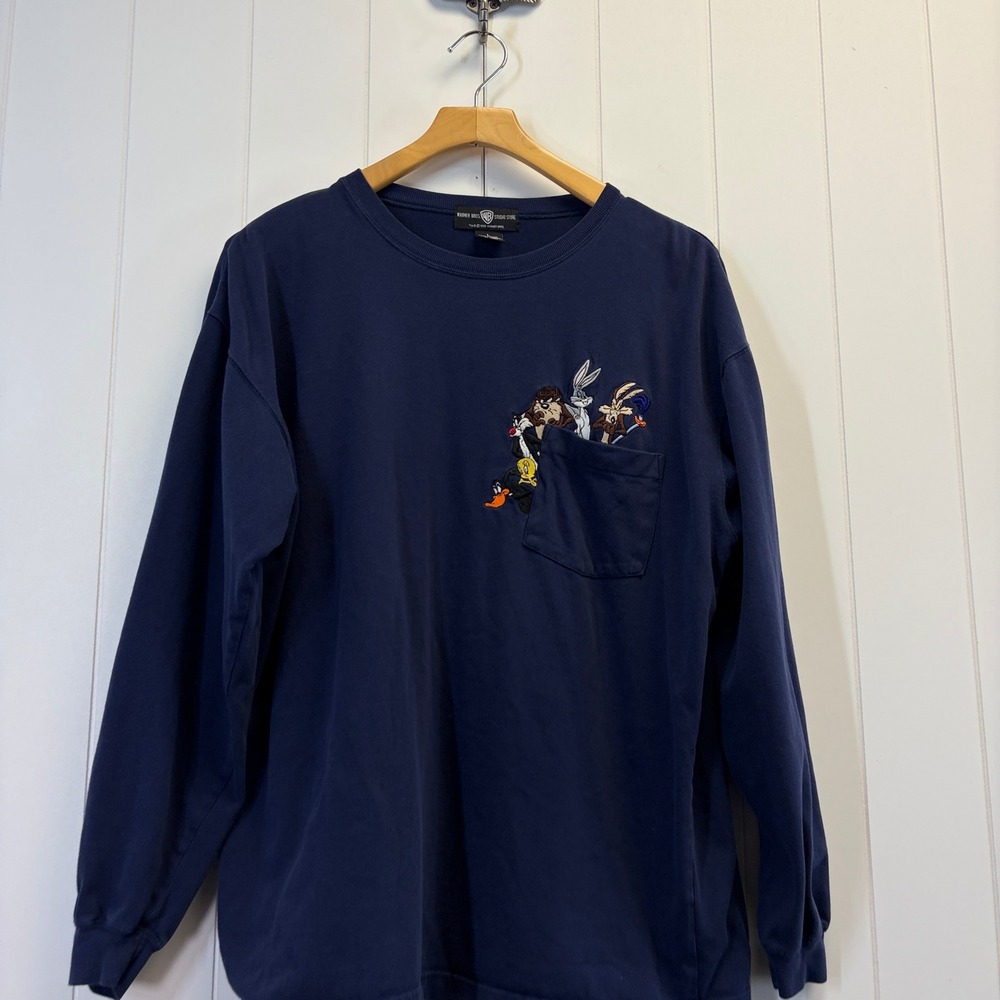Vintage Warner Bros Studio Store 90s Embroidered Long Sleeve Shirt Mens Large